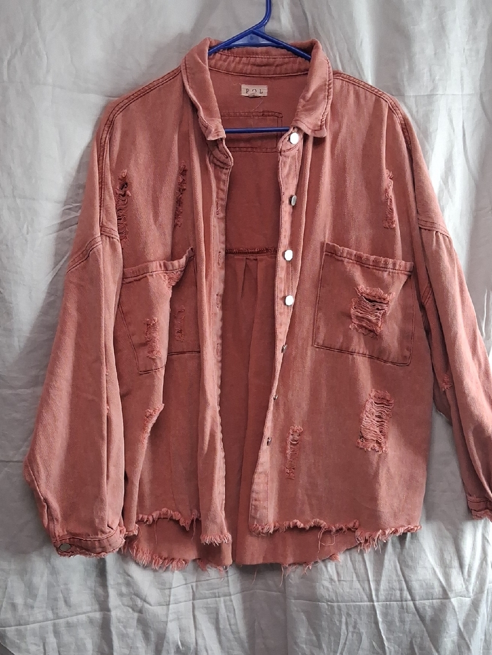 POL Distressed Dusty Rose Jean Jacket